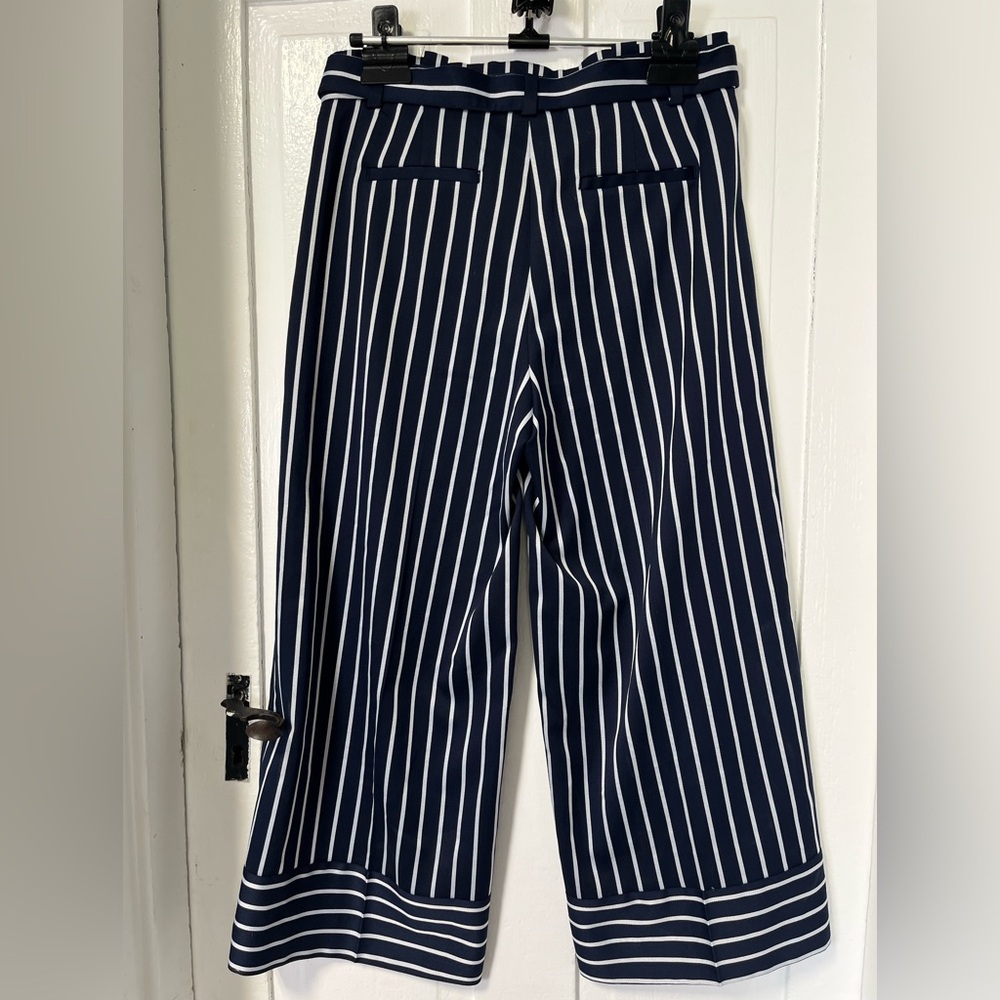 Banana Republic Blake Striped Wide Leg Navy Belted Pants Sz 6 - Picture 3 of 10